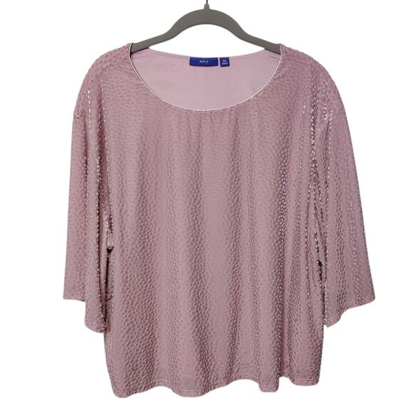 Apt 9 Women's Sz XXL Blush Pink Burnout Polka Dot Cropped Boxy Shirt 1/2 Sleeve - Picture 1 of 6